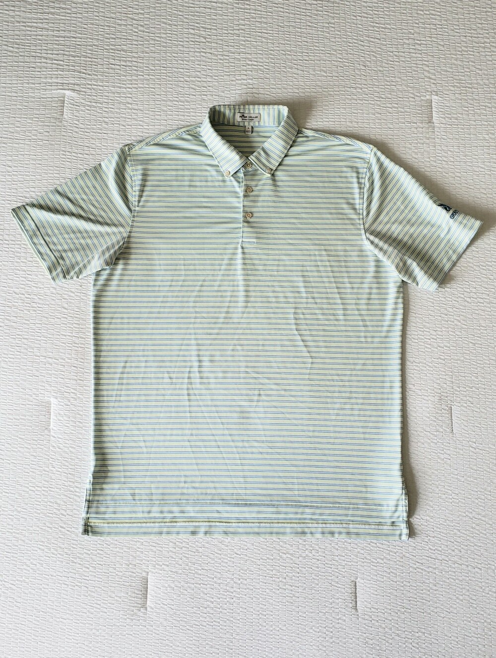 NWOT! PETER MILLAR Men's Summer Comfort Striped CC Logo Golf Polo Shirt (L) Mint